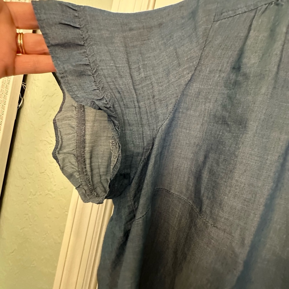 LOFT Denim Blue Ruffle Button Blouse - Picture 4 of 8